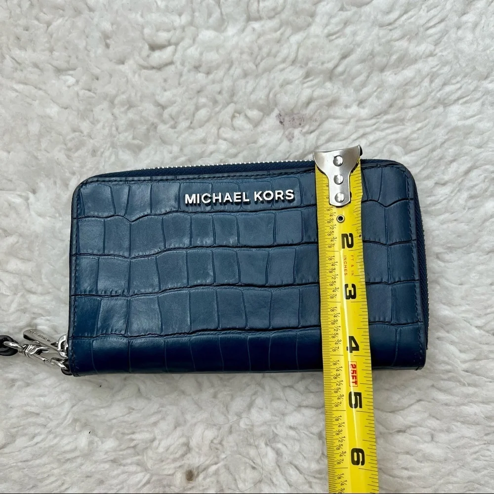 Michael Kors Croc Embossed Check Book/Phone Credit cards Wristlet Wallet